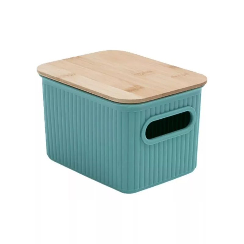Caixa Organizadora Canelada Com Tampa de Bambu Verde 1.5l