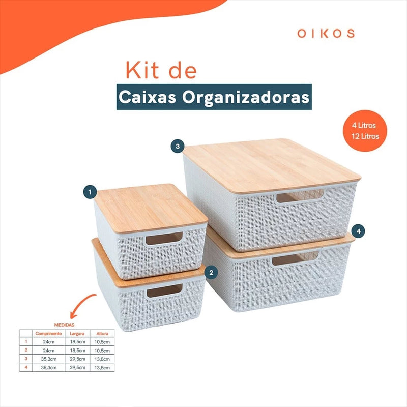 Kit 4 caixas organizadoras tampa bambu