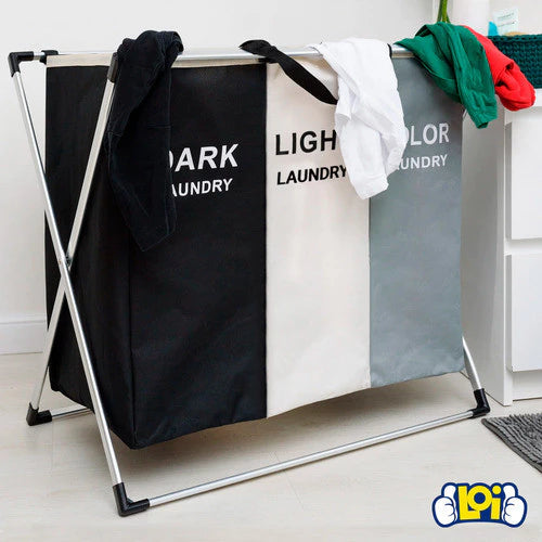 cesto triplo organizador de roupa dobrável