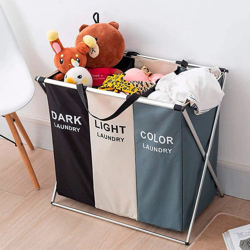 cesto triplo organizador de roupa dobrável