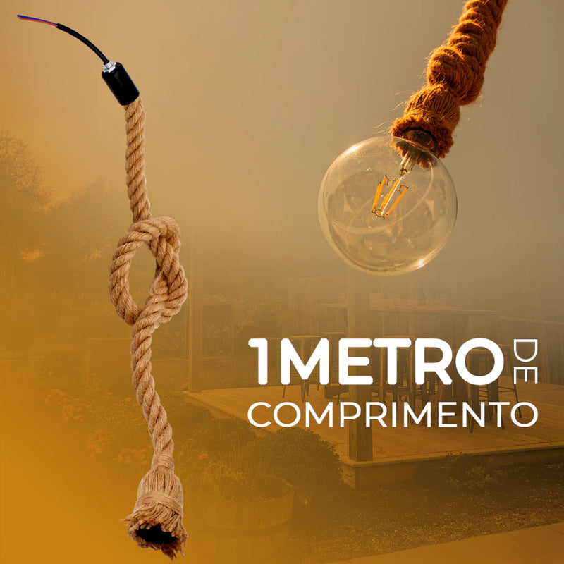 Luminária Pendente Rústico Lustre Teto Corda Sisal 1m