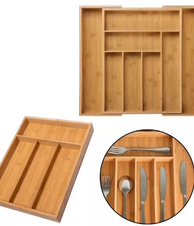Porta Talheres Bambu Organizador Separador 5 Divisórias Extensivel Gaveta Grande Divisor Madeira