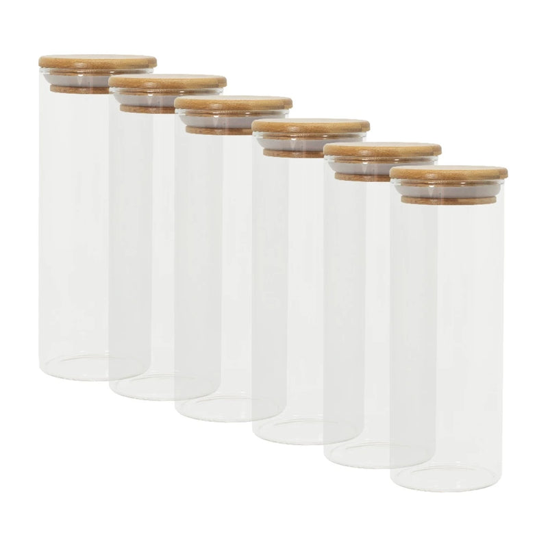 Kit com 6 Potes de Vidro 450ml com tampa de Bambu