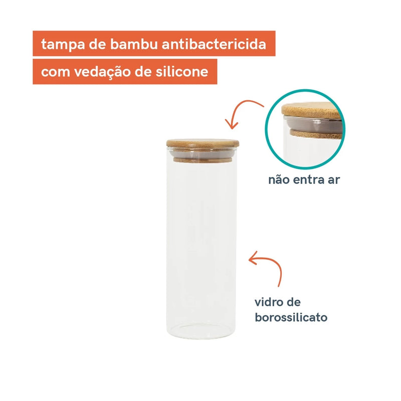 Kit 6 Potes de vidro 450ml tampa bambu