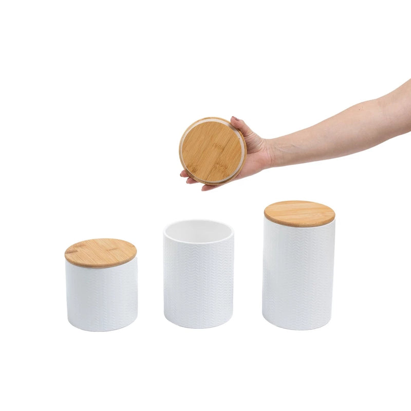 Kit 3 potes grandes com tampa de bambu 0,9l, 1,2l e 1,5l