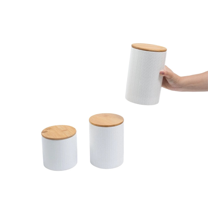 Kit 3 potes grandes com tampa de bambu 0,9l, 1,2l e 1,5l